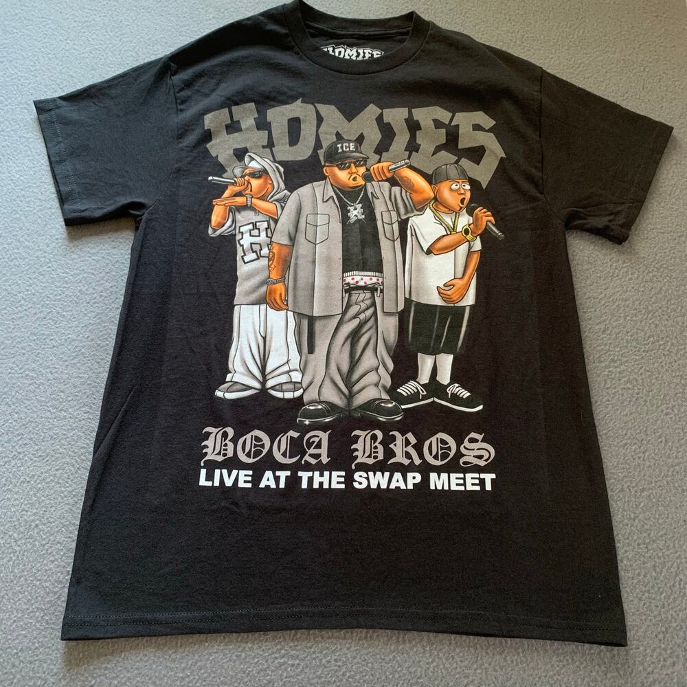 Homies Boca Bros Live at the Swap Meet Black Graphic T-Shirt Medium Short Sleeve